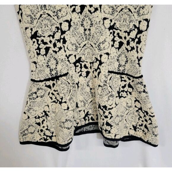 Valentina Shah Cream & Black Knit Wool Blend Short Sleeve Peplum Top Size Large - Picture 3 of 9